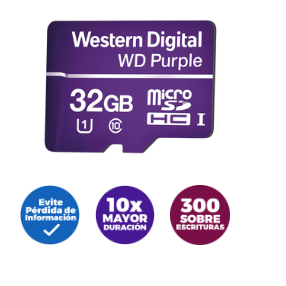 Memoria microSD de 32GB PURPLE, Especializada Para Videovigilancia, 10 VECES MAYOR DURACIÓN