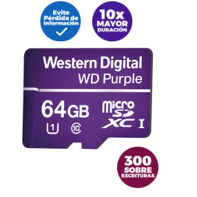 Memoria microSD de 64GB PURPLE, Especializada Para Videovigilancia