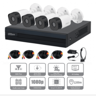 KIT DAHUA 2MP 4 CAMARAS PLASTICAS / ASCCESORIOS INCLUIDOS