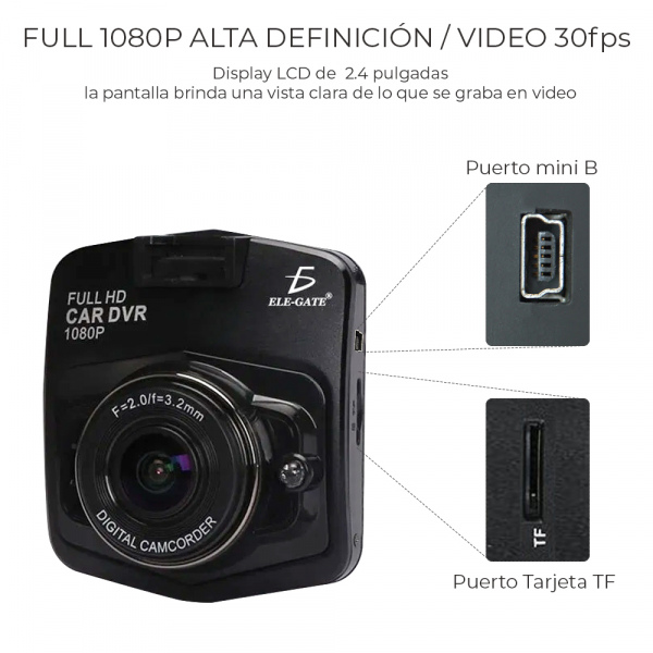 Cámara Seguridad Para Auto Carro Sensor Movimiento Full Hd